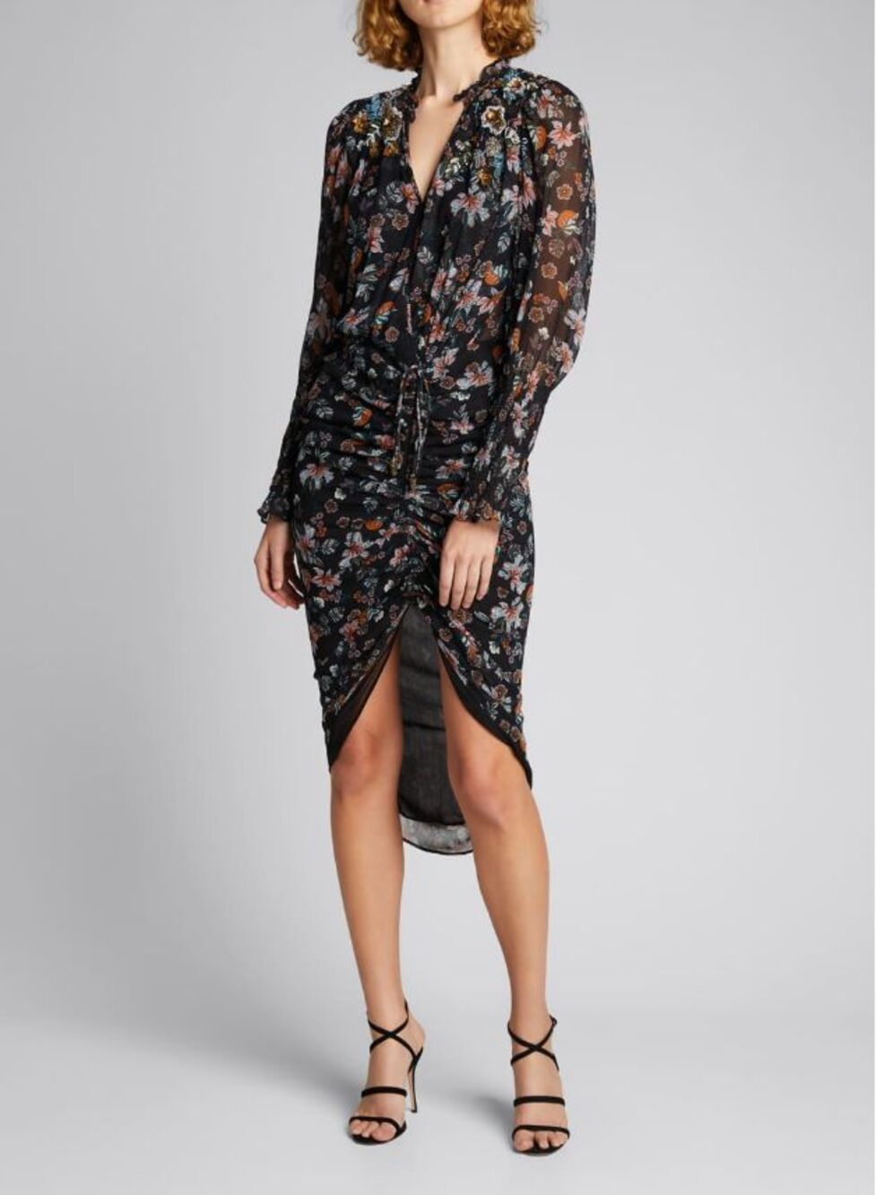 VERONICA BEARD Shaia 3-D Beaded Ruched Long Sleeve Dress sz 8 Wedding Guest - Picture 2 of 8